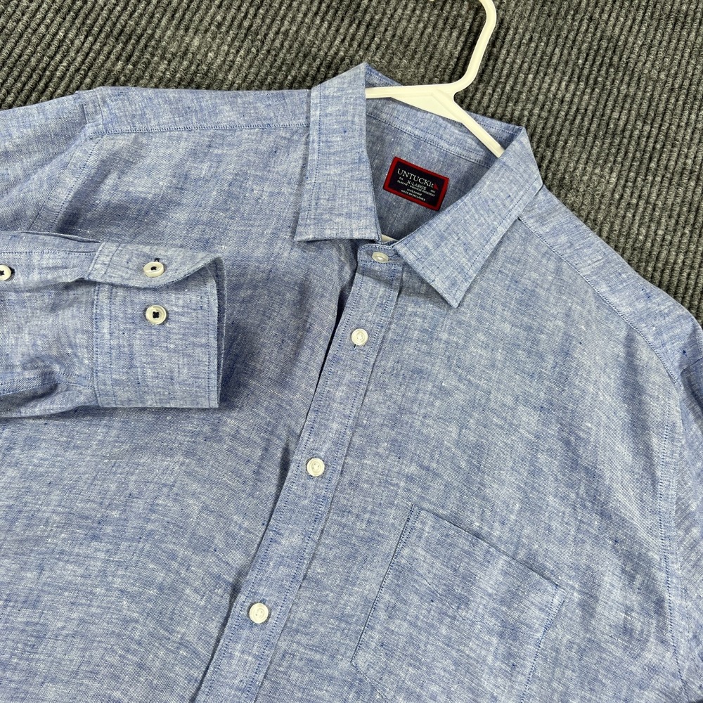UNTUCKit Shirt Mens XL Extra Large Blue Long Sleeve Linen Button Up Casual Work